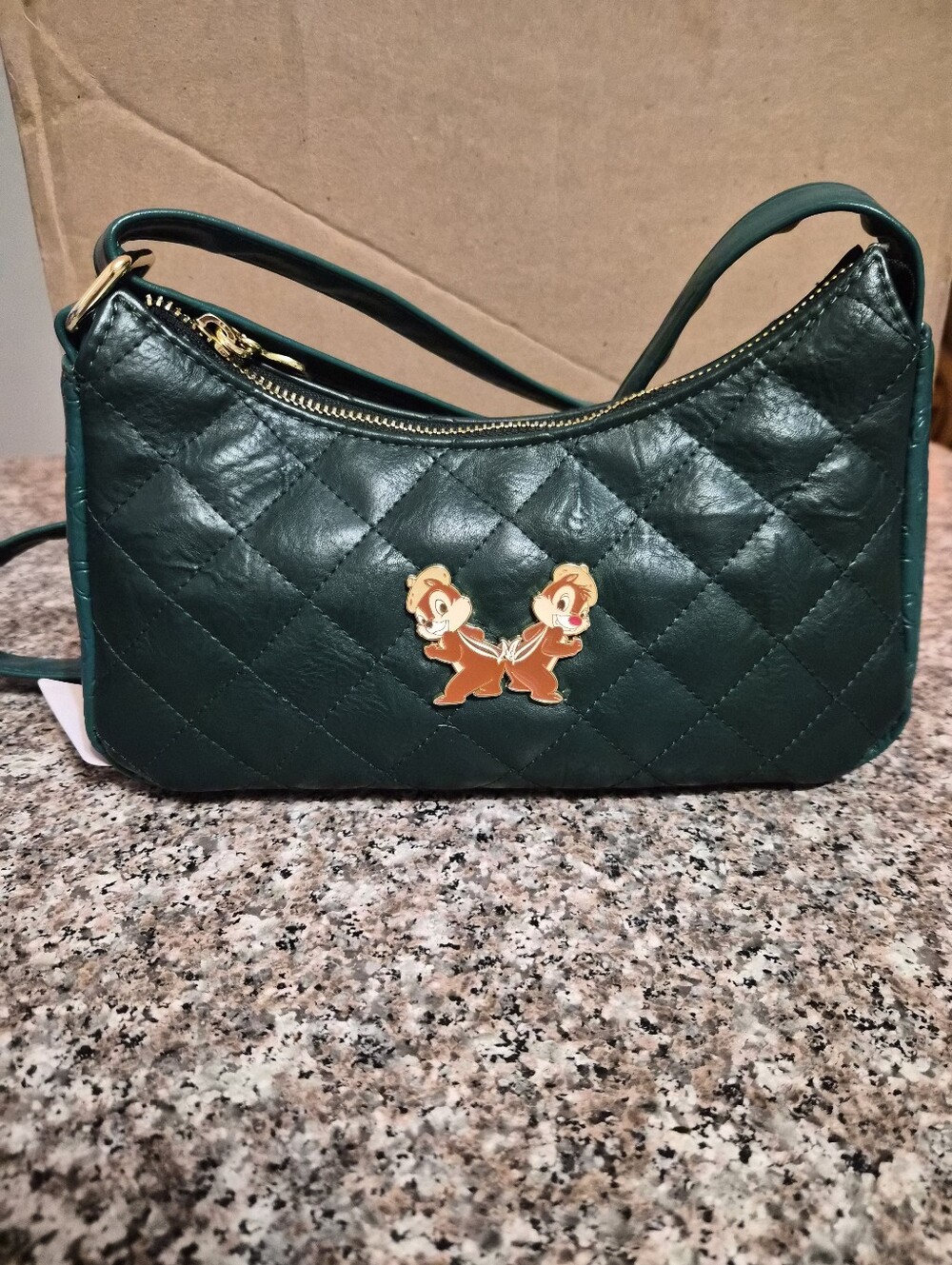 Loungefly Dark Green Quilted Women’s Shoulder Bag with Chip 'n' Dale Accent